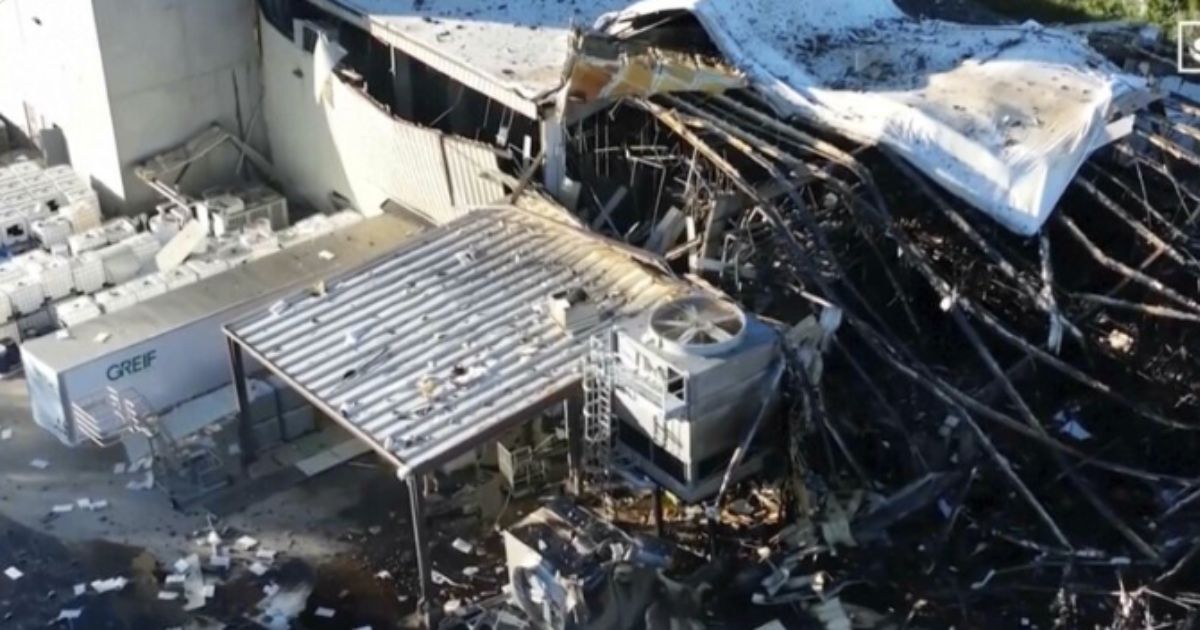 This photo shows the aftermath of a Tuesday afternoon explosion at Givaudan Sense Colour, a food dye plant, in Louisville, Kentucky.