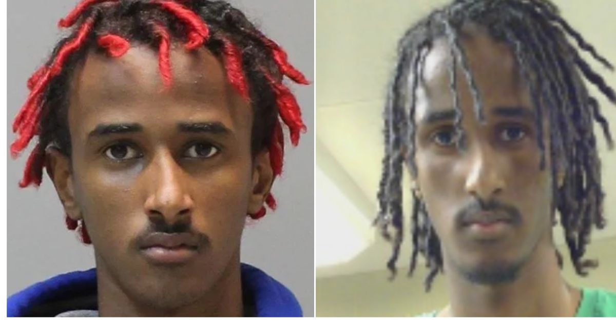 A 24-year-old Somalian, Jibril Ali Ahmed, is seen at left at the time of his attempted murder arrest in 2021, and at right after he was arrested by ICE Salt Lake City, According to a recent social media post by the agency, Ahmed has convictions for multiple shooting incidents, including a 2021 encounter where he fired six shots at a convenience store clerk after his companion's bank card was declined.