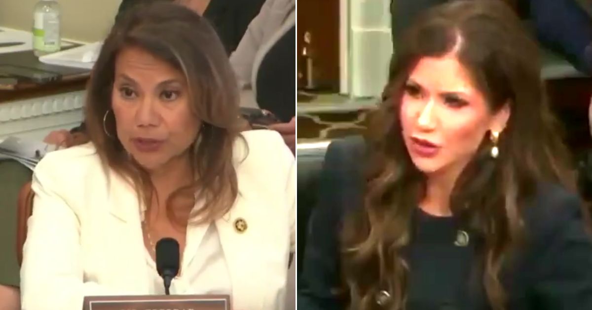 Rep. Veronica Escobar, left, a Texas Democrat, kept interrupting Homeland Security Secretary Kristi Noem as Noem answered the congresswoman's questions.