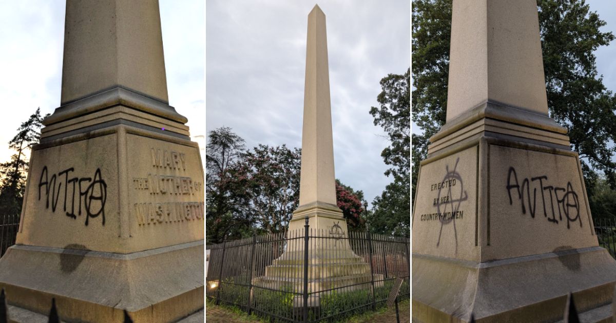 Vandals attacked a memorial to the mother of President George Washington over the weekend, spray-painting antifa grafitti on the monument.